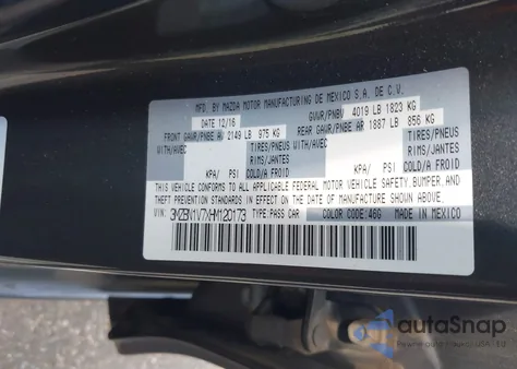 2017 Mazda Mazda3 Touring from USA, damaged, VIN 3MZBN1V7XHM120173